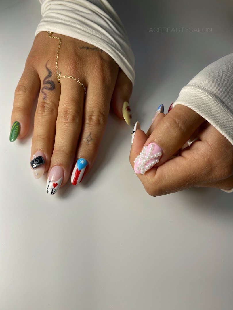Manicure station with polished nail tools